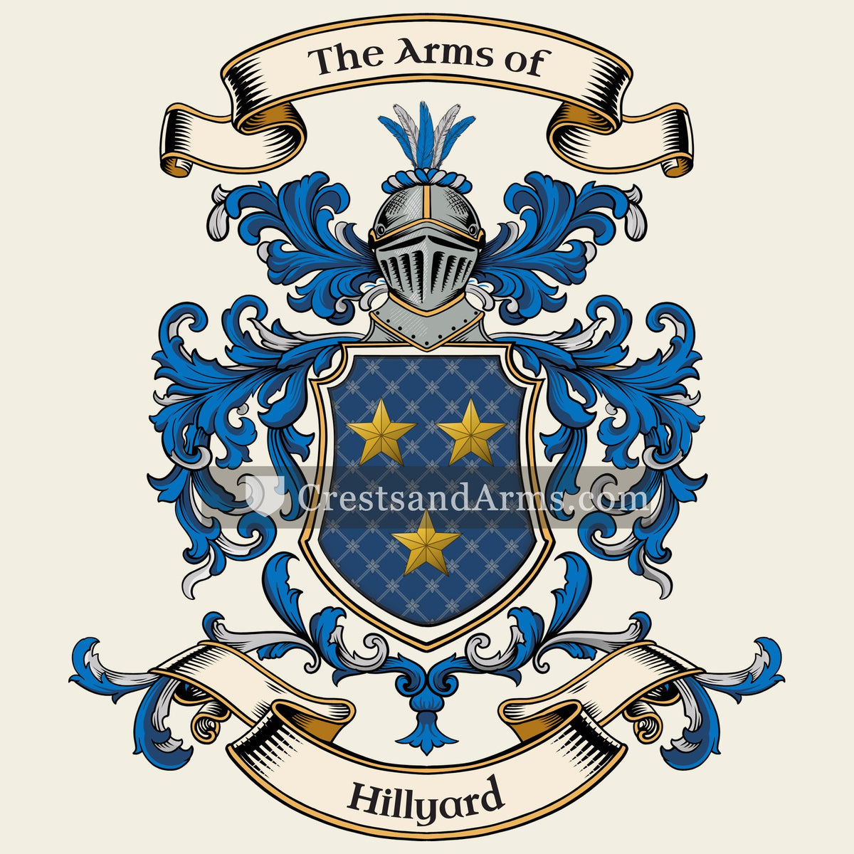 The Hillyard coat of arms, drawn from the recorded blazon