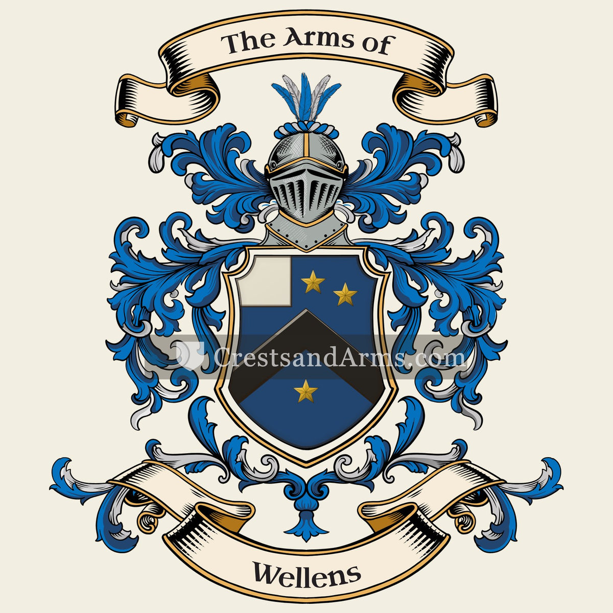 The Wellens coat of arms, drawn from the recorded blazon