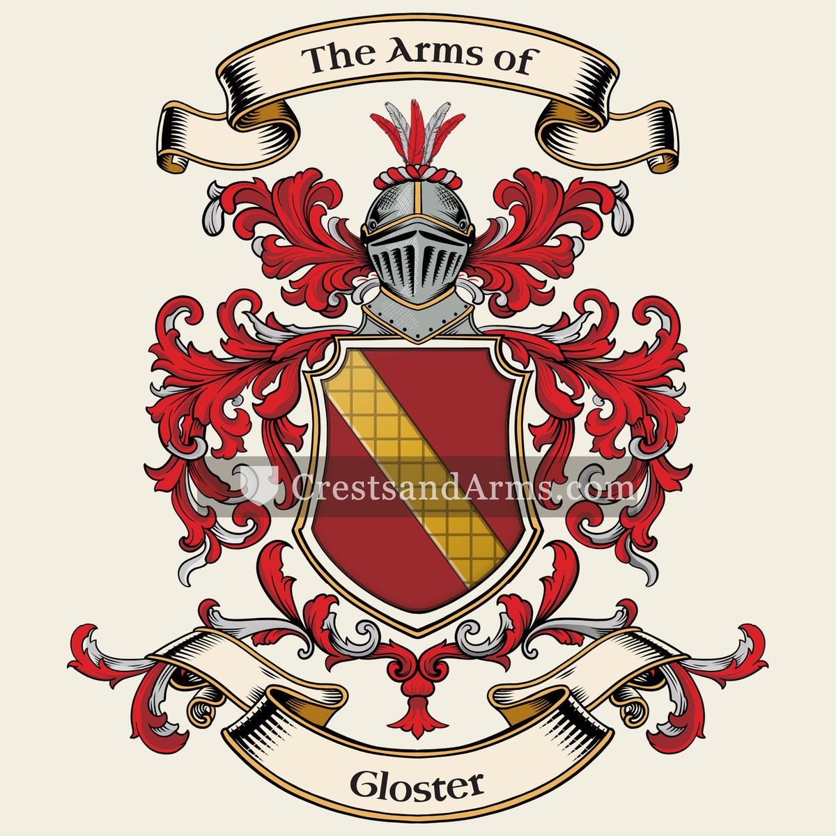 The Gloster coat of arms, drawn from the recorded blazon
