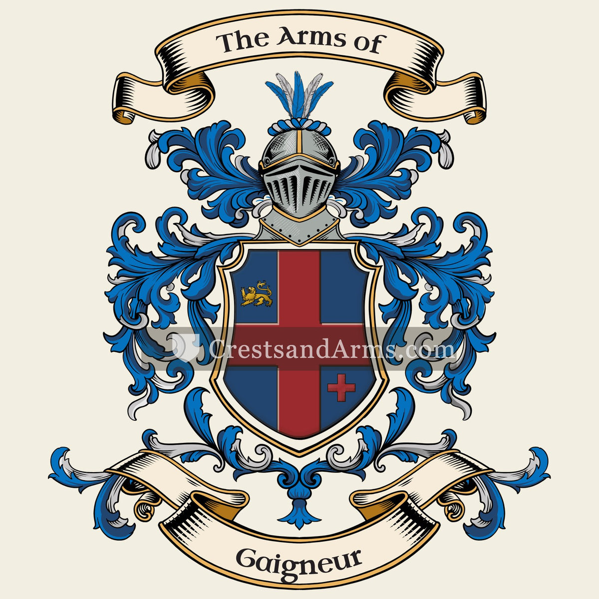 The Gaigneur coat of arms, drawn from the recorded blazon