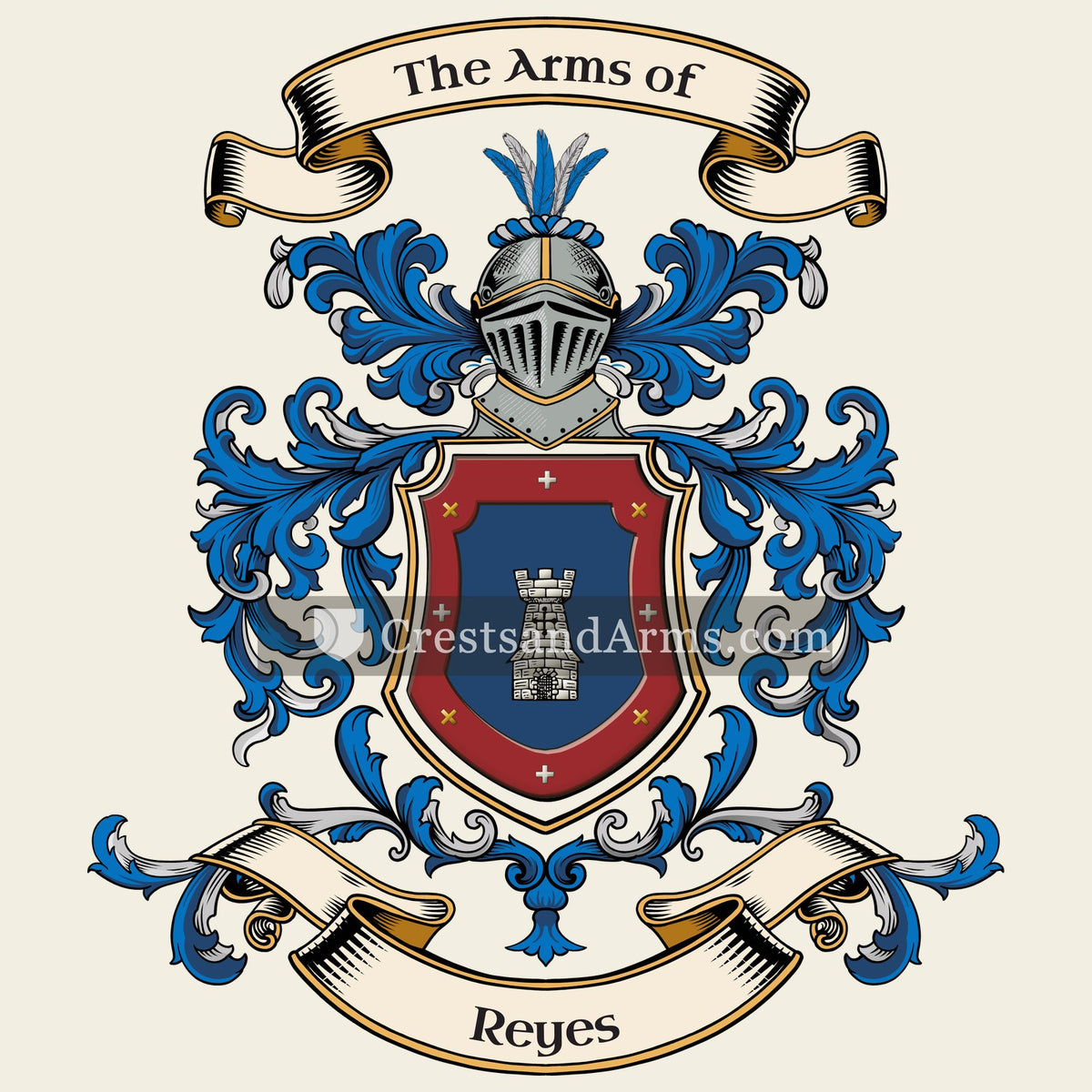 The Reyes coat of arms, drawn from the recorded blazon