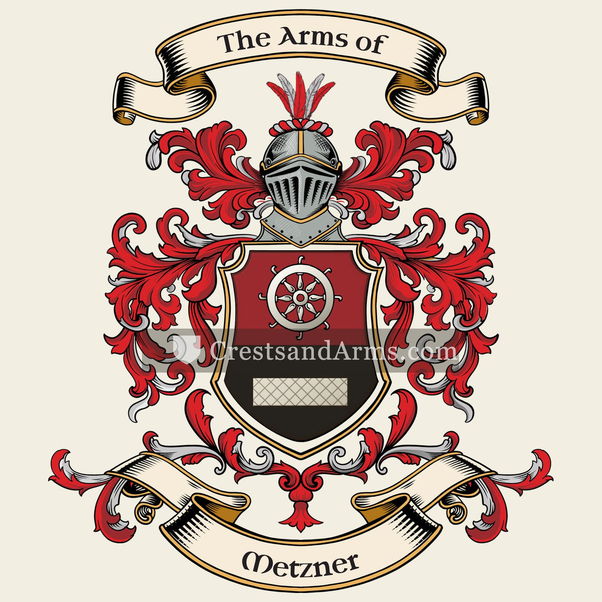 The Metzner coat of arms, drawn from the recorded blazon