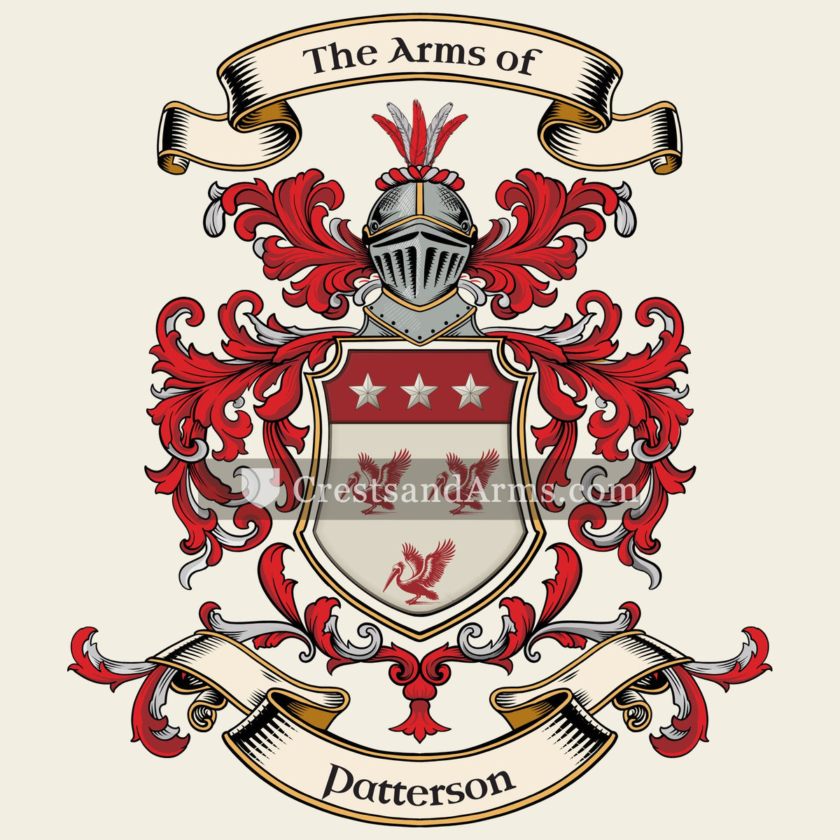 The Patterson coat of arms, drawn from the recorded blazon
