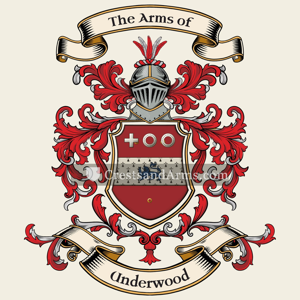 The Underwood coat of arms, drawn from the recorded blazon