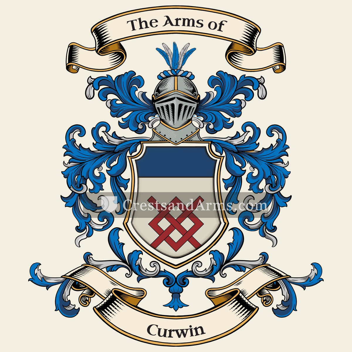The Curwin coat of arms, drawn from the recorded blazon