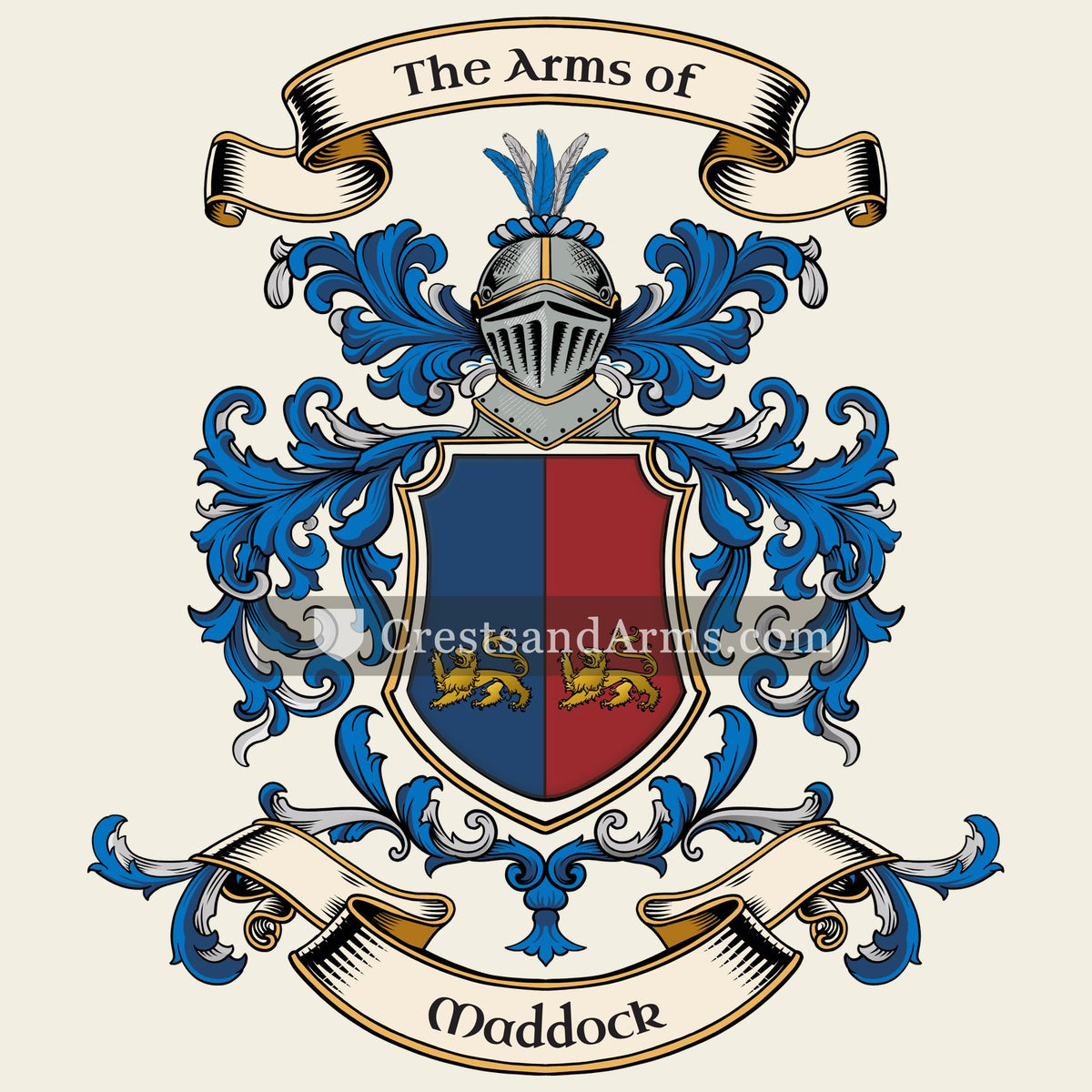 The Maddock coat of arms, drawn from the recorded blazon
