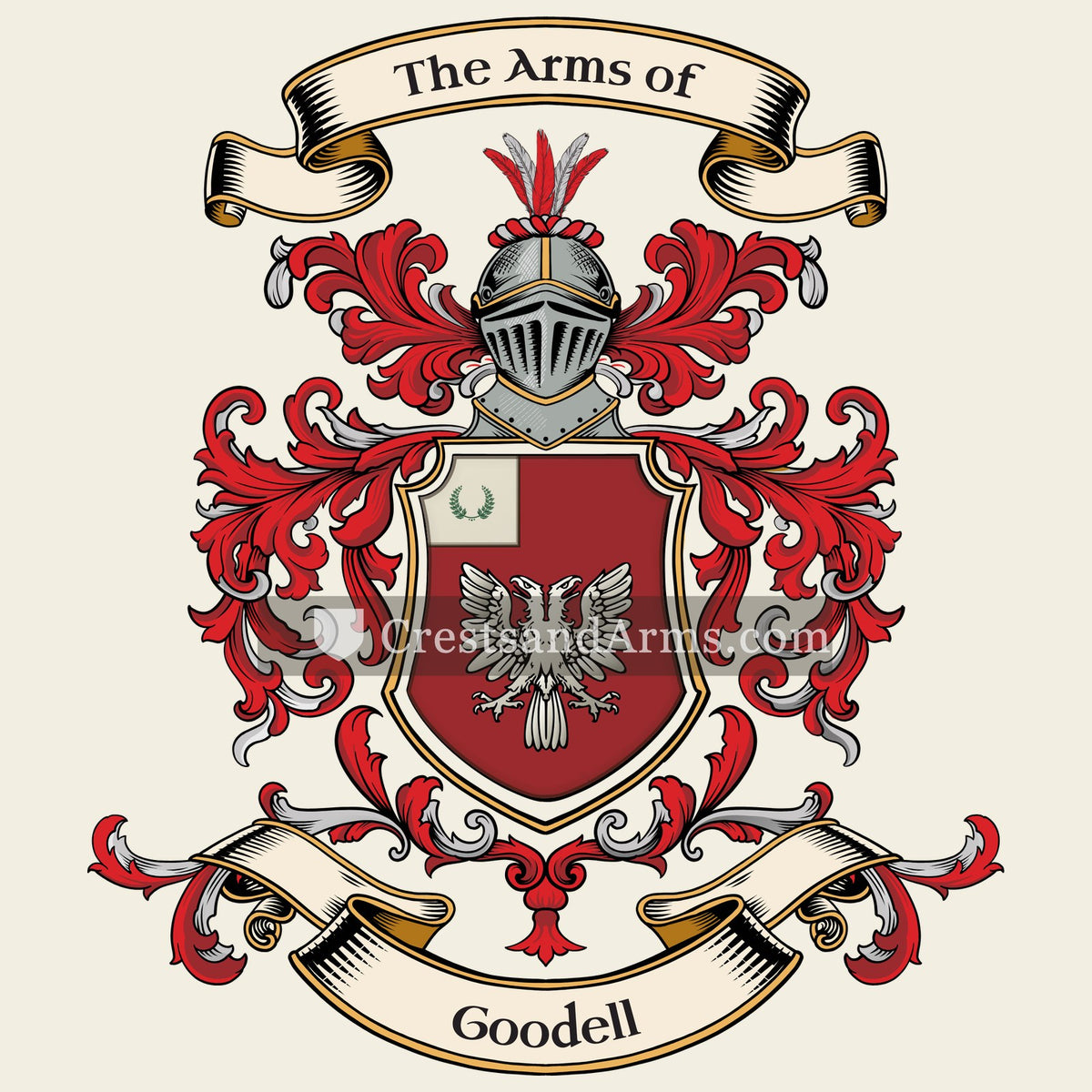 The Goodell coat of arms, drawn from the recorded blazon