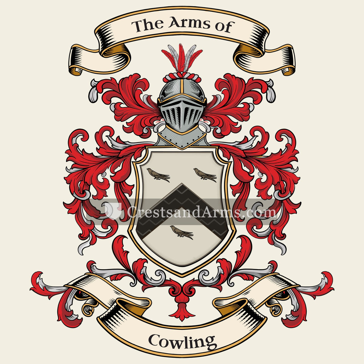 The Cowling coat of arms, drawn from the recorded blazon