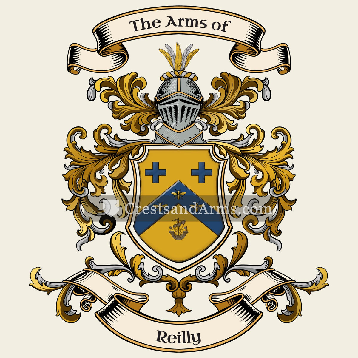 The Reilly coat of arms, drawn from the recorded blazon