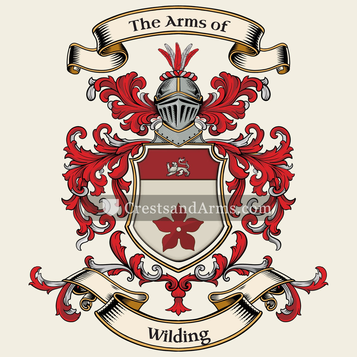 The Wilding coat of arms, drawn from the recorded blazon