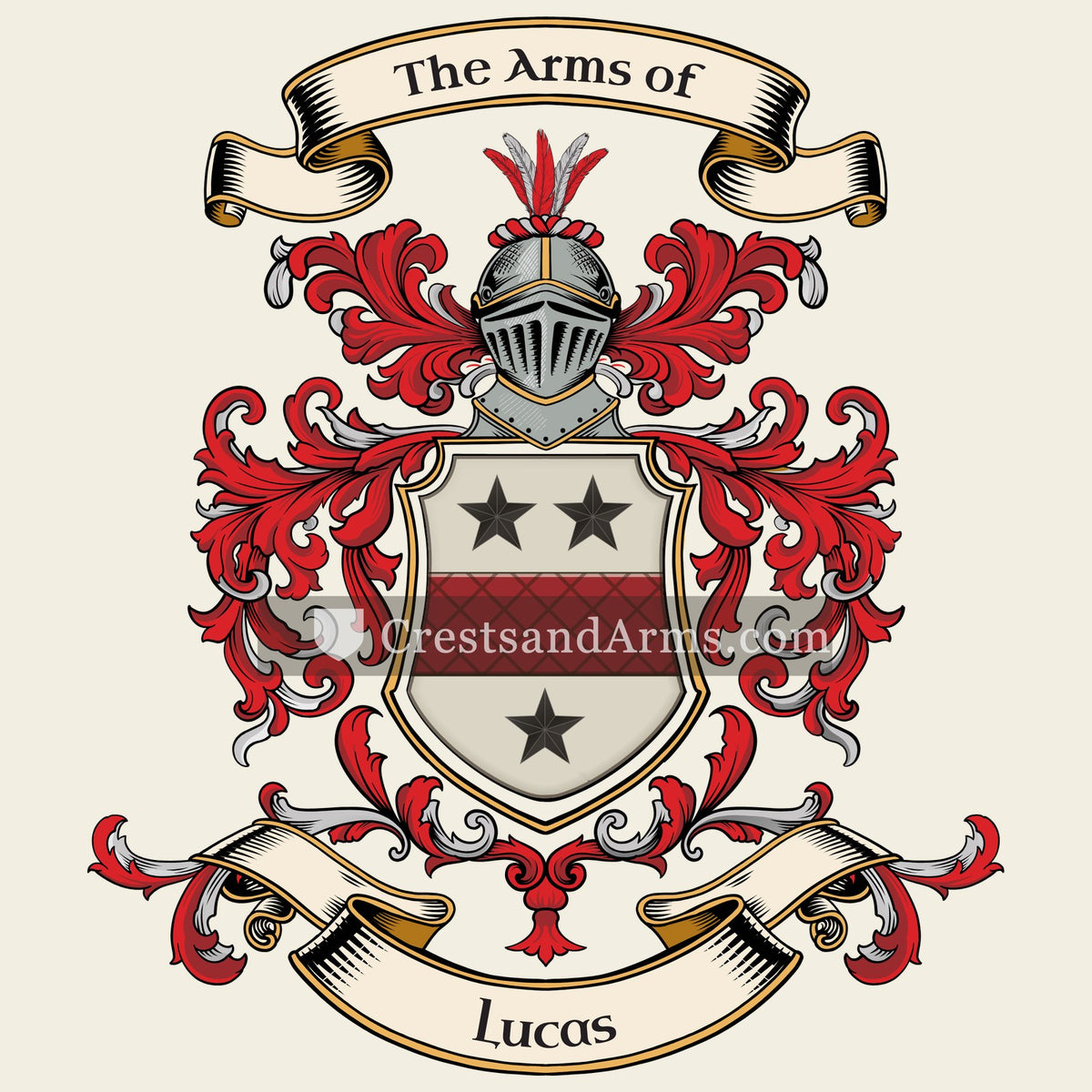 The Lucas coat of arms, drawn from the recorded blazon