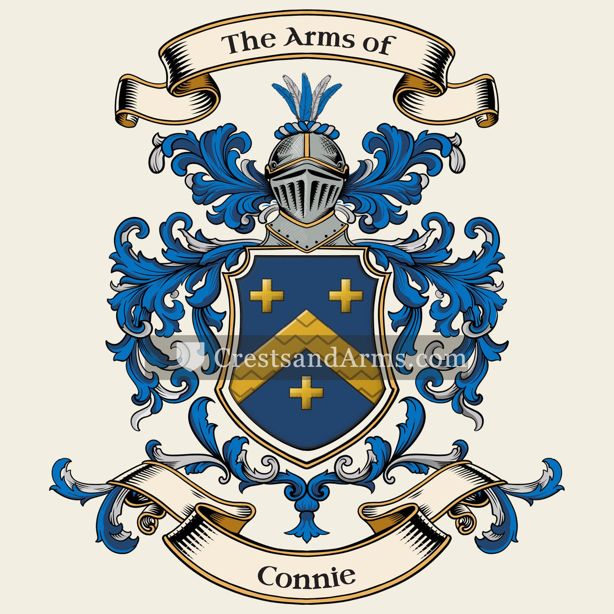 The Connie coat of arms, drawn from the recorded blazon