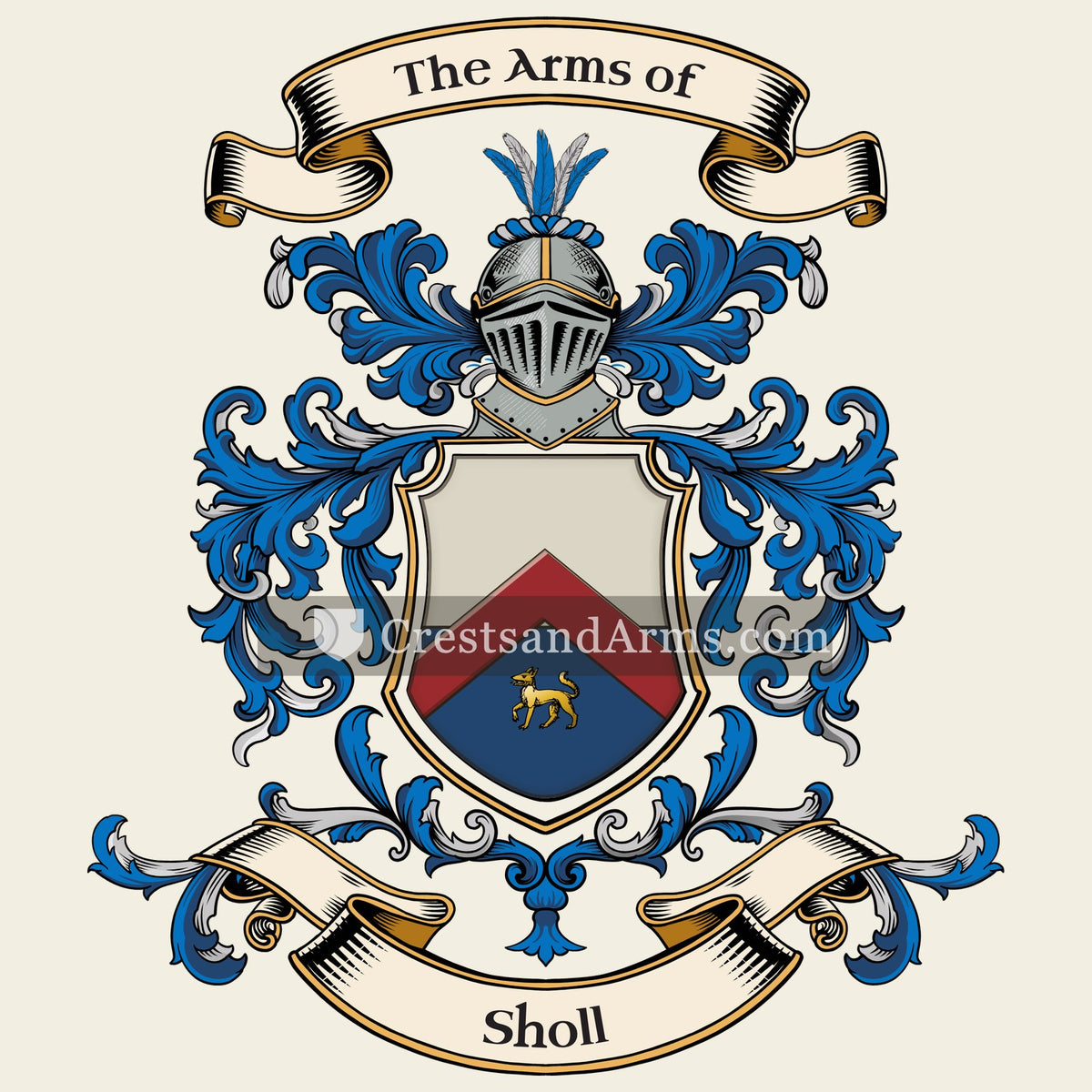The Sholl coat of arms, drawn from the recorded blazon
