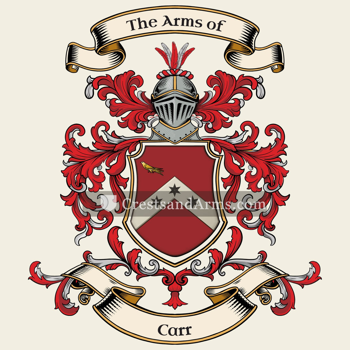 The Carr coat of arms, drawn from the recorded blazon