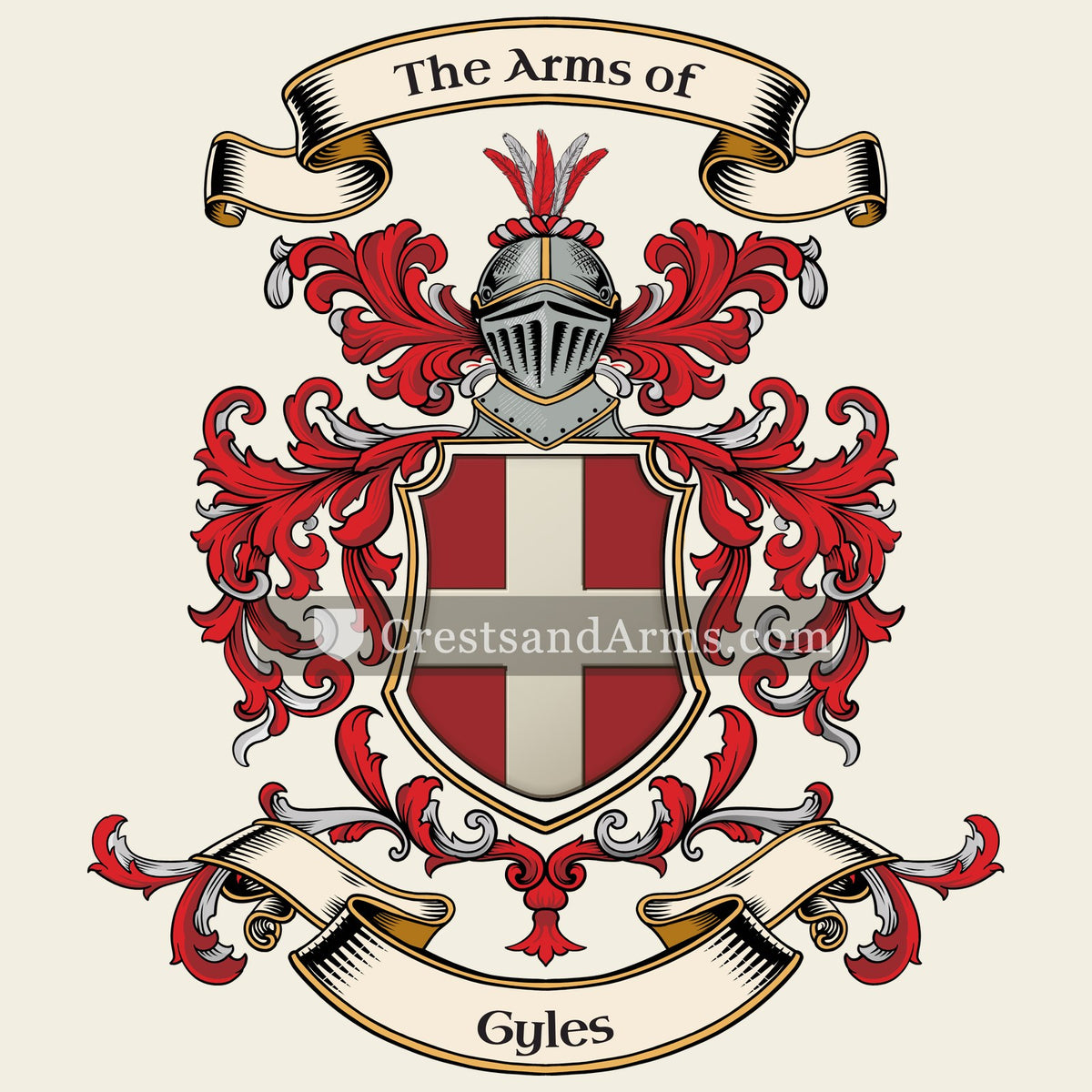 The Gyles coat of arms, drawn from the recorded blazon