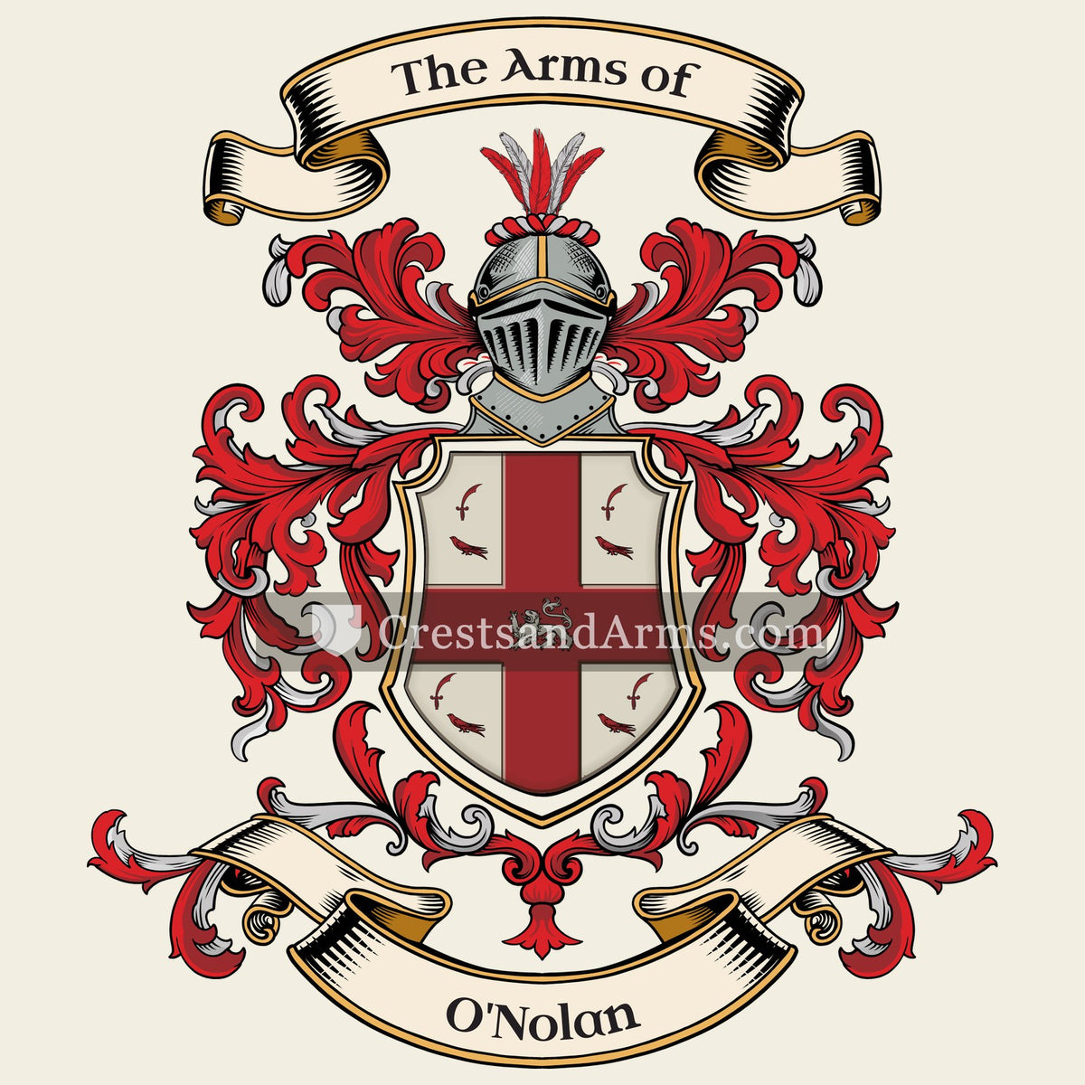 The O'Nolan coat of arms, drawn from the recorded blazon