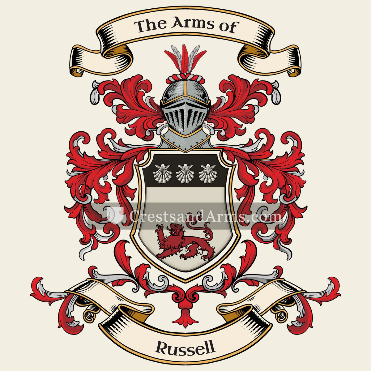 The Russell coat of arms, drawn from the recorded blazon