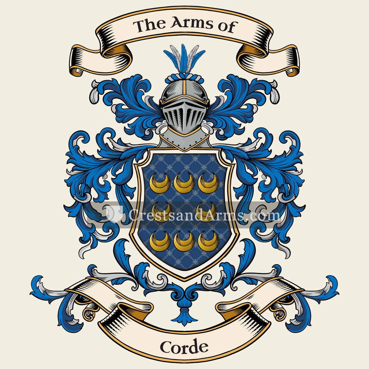 The Corde coat of arms, drawn from the recorded blazon