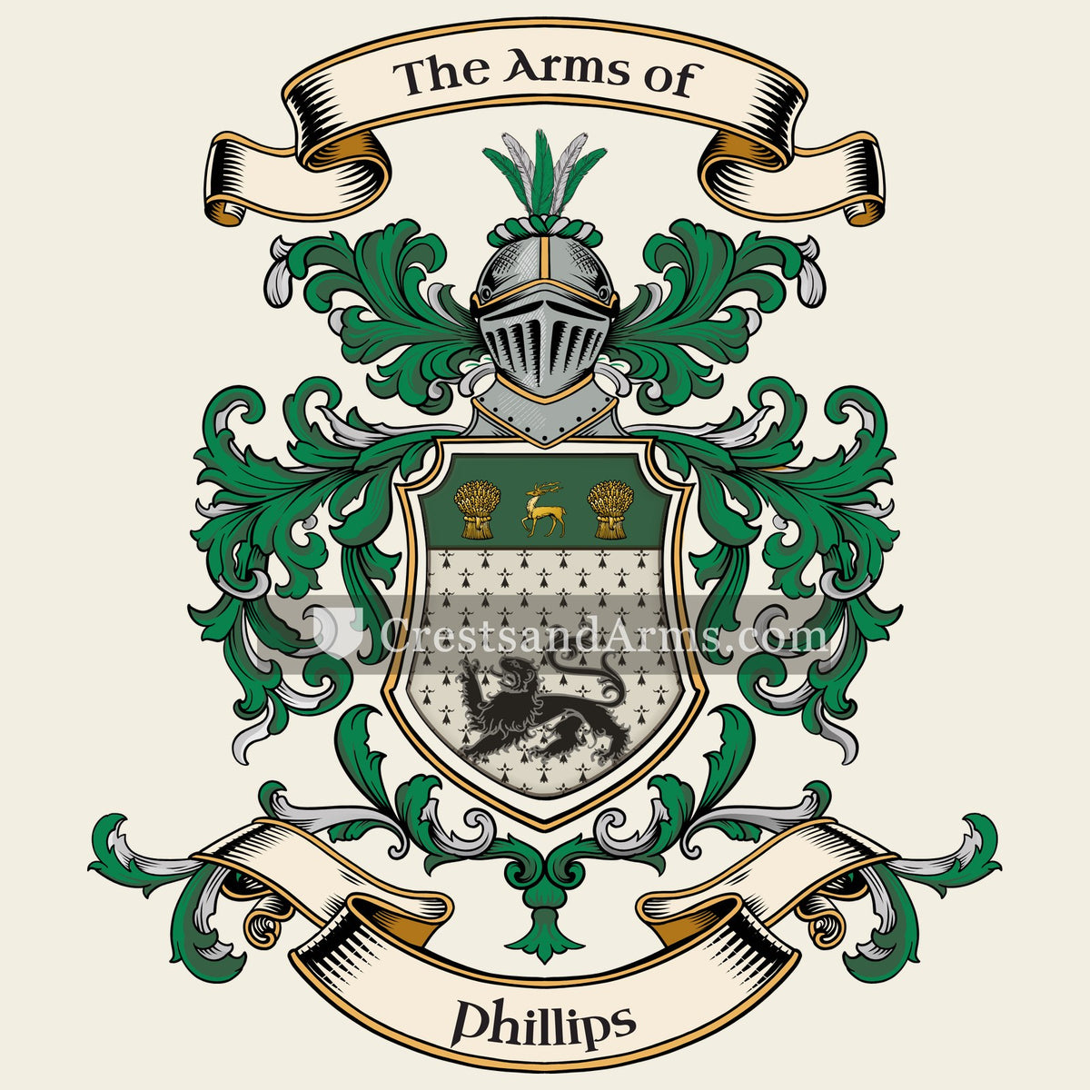 The Phillips coat of arms, drawn from the recorded blazon