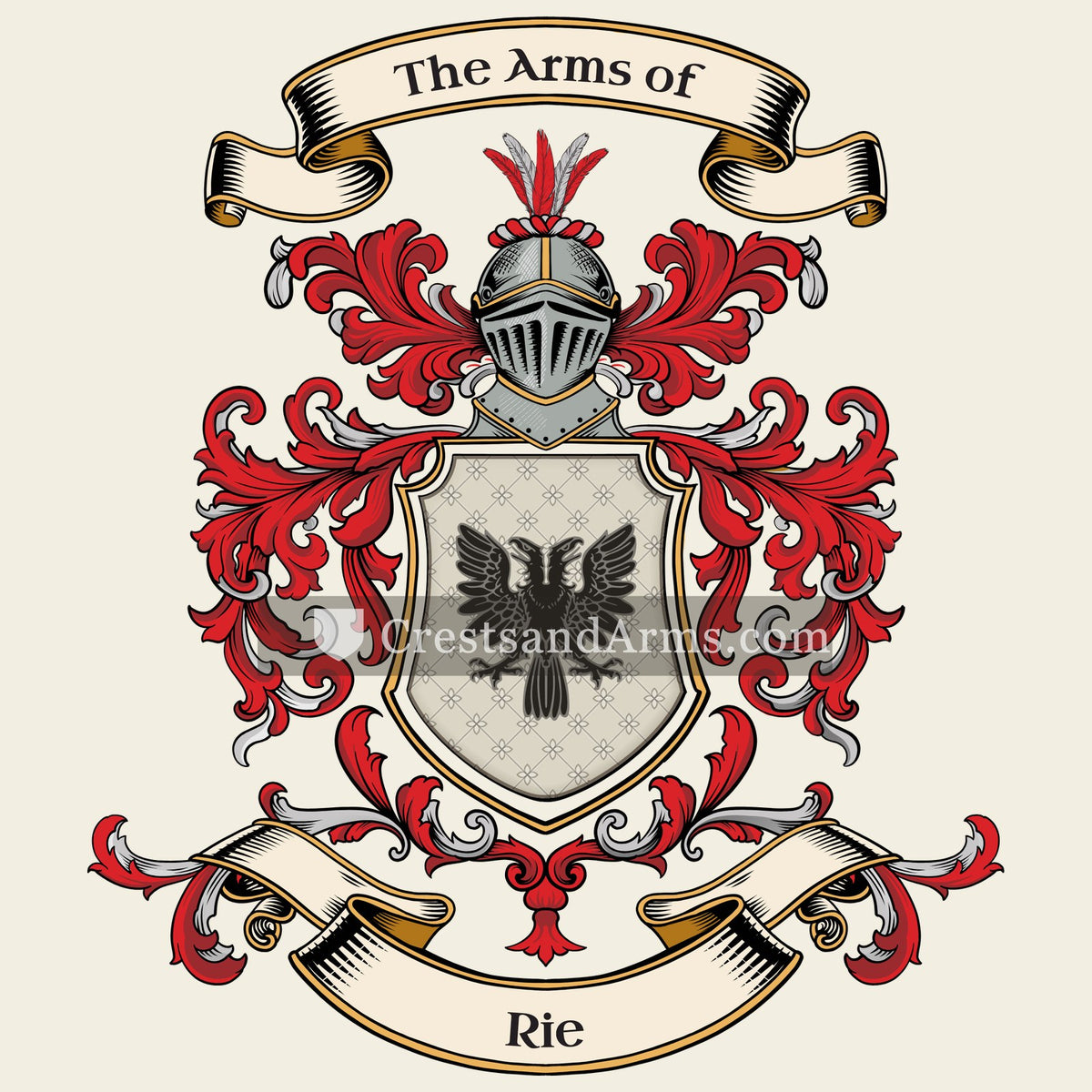 The Rie coat of arms, drawn from the recorded blazon