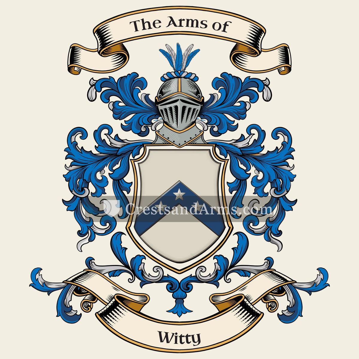The Witty coat of arms, drawn from the recorded blazon