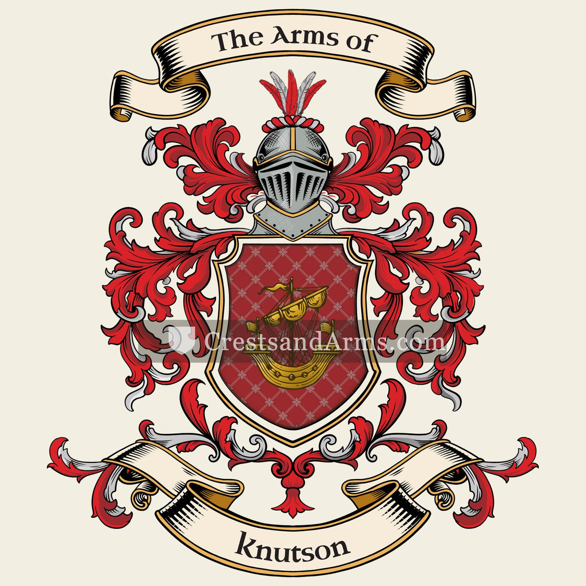 The Knutson coat of arms, drawn from the recorded blazon