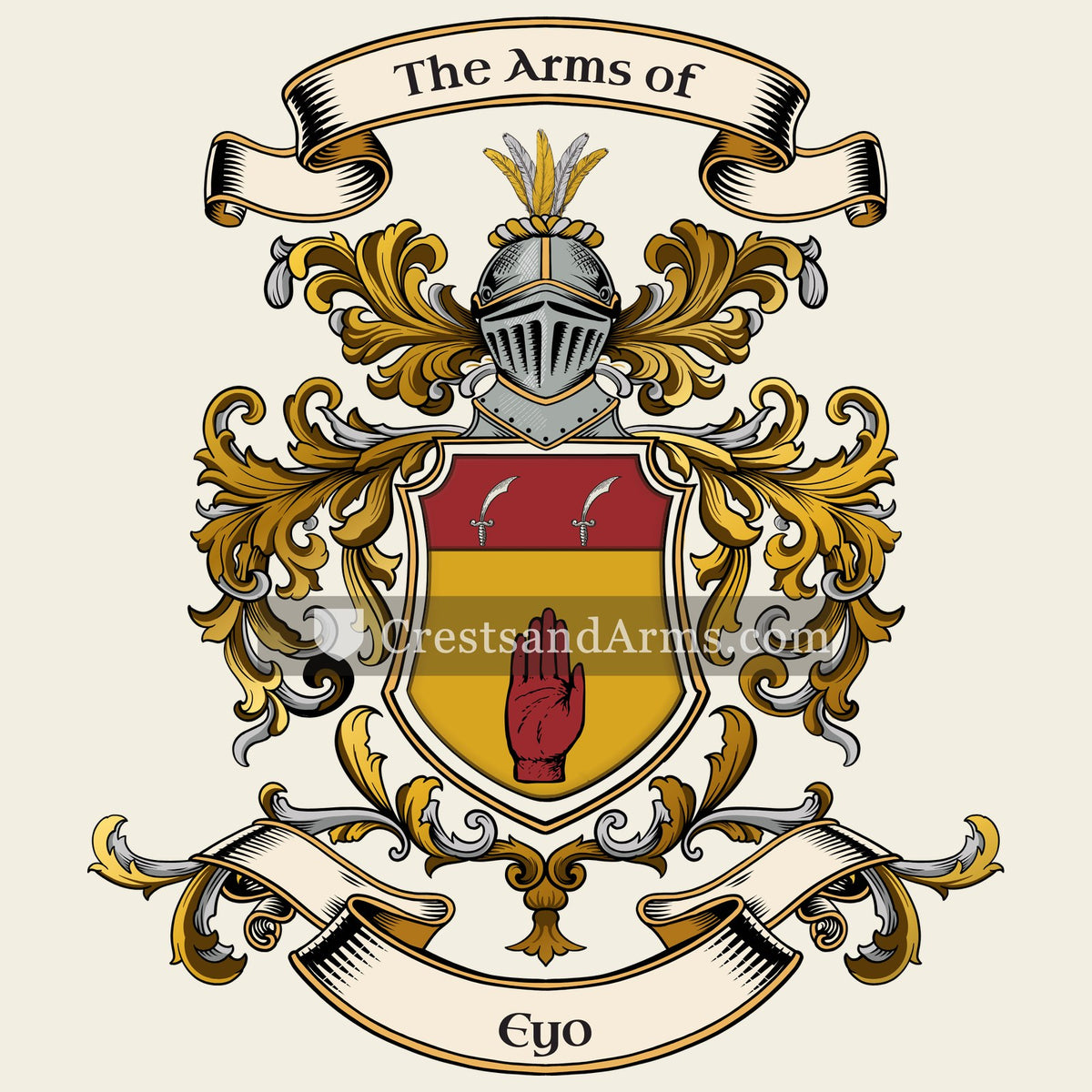 The Eyo coat of arms, drawn from the recorded blazon