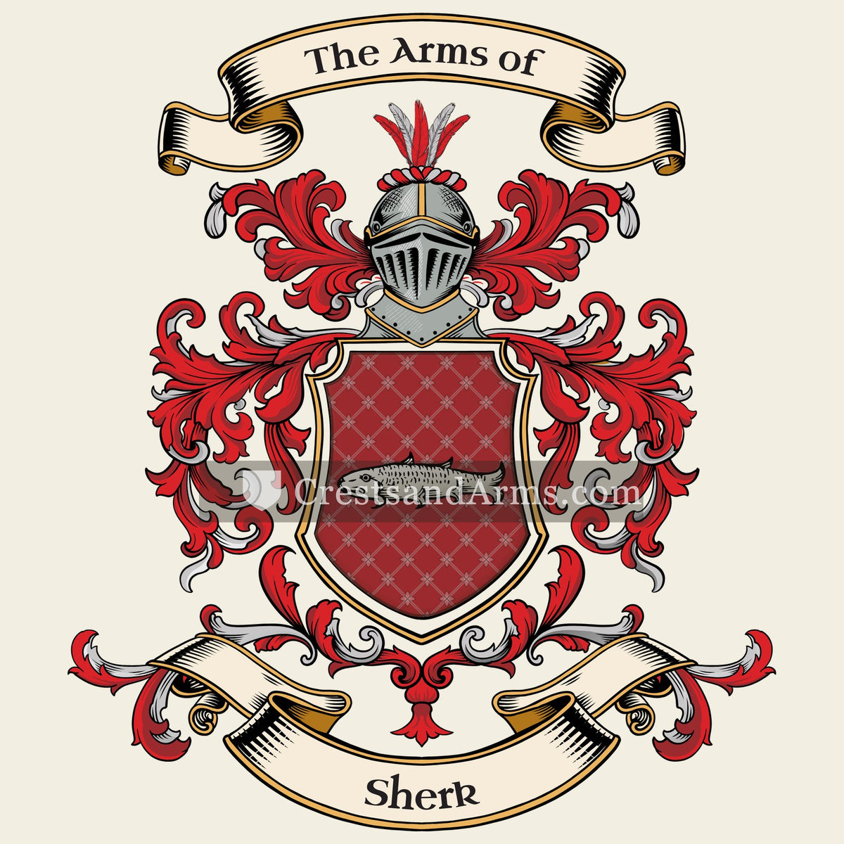 The Sherk coat of arms, drawn from the recorded blazon