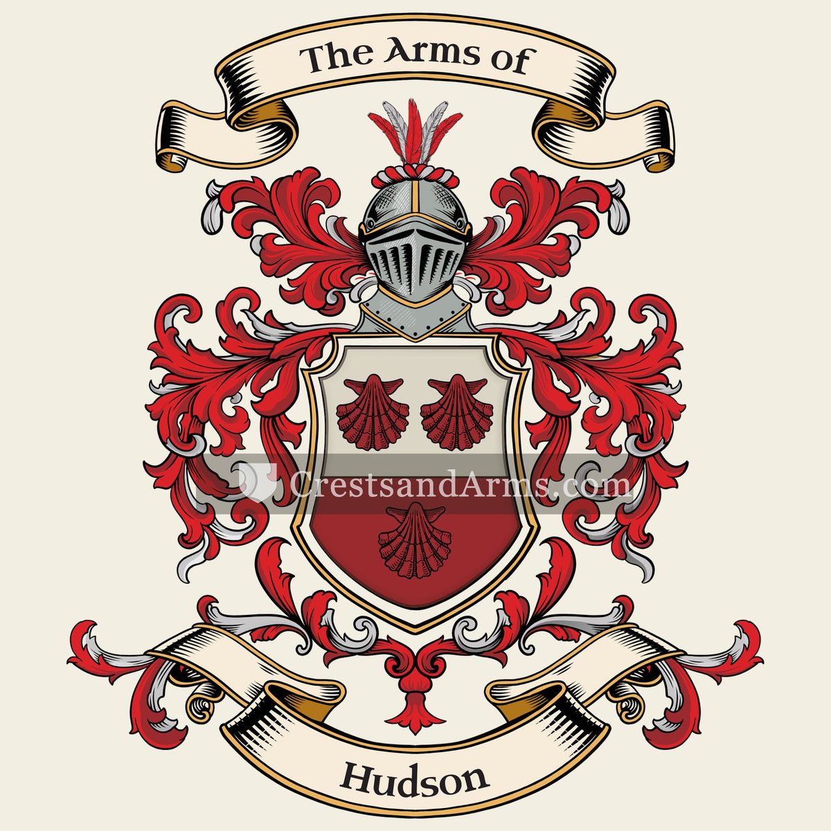 The Hudson coat of arms, drawn from the recorded blazon