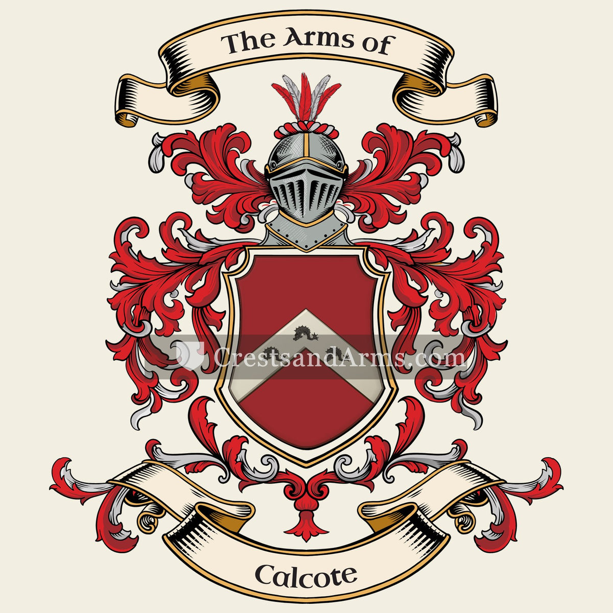 The Calcote coat of arms, drawn from the recorded blazon