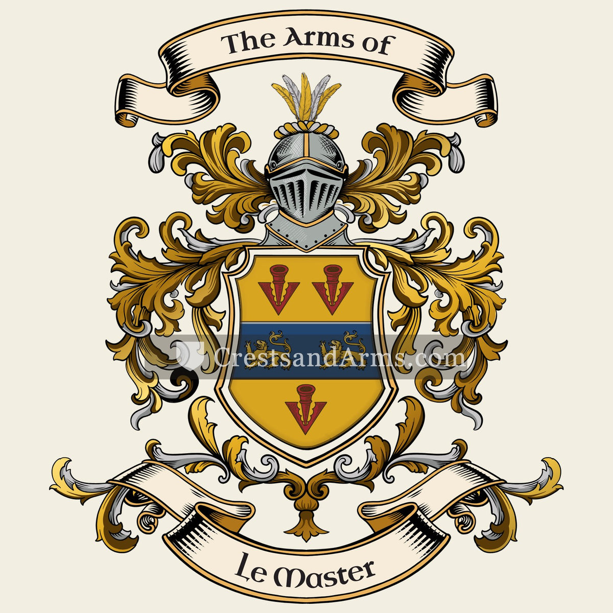 The Le Master coat of arms, drawn from the recorded blazon