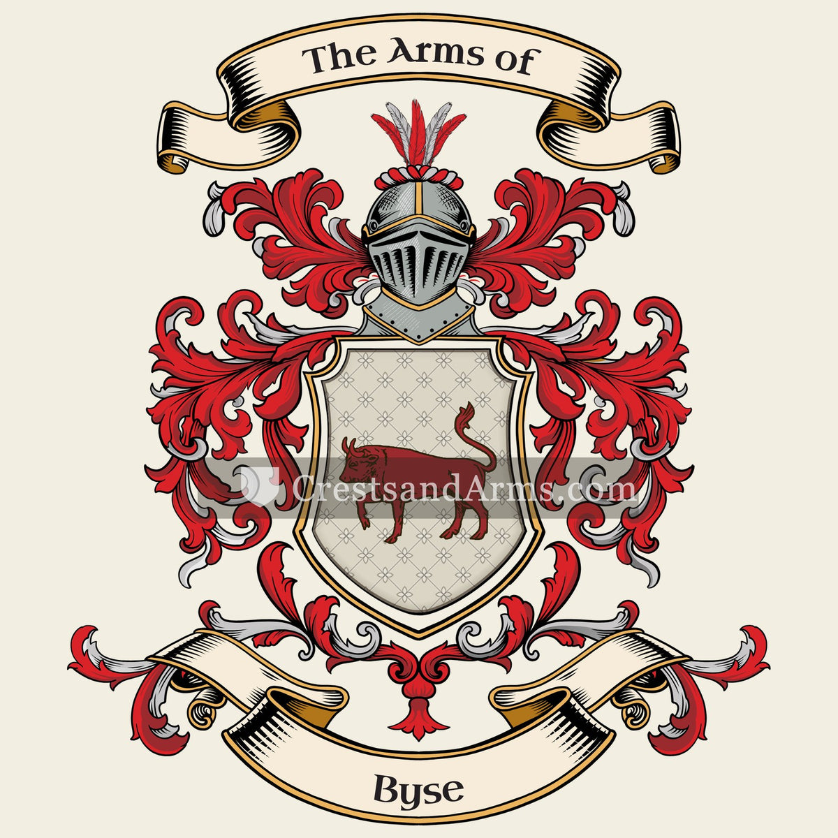 The Byse coat of arms, drawn from the recorded blazon