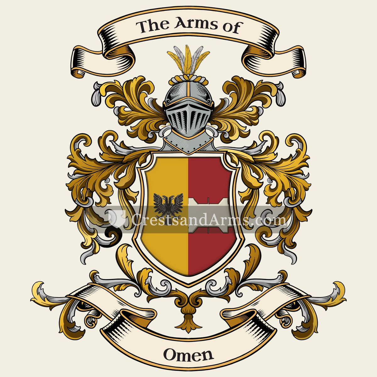 The Omen coat of arms, drawn from the recorded blazon