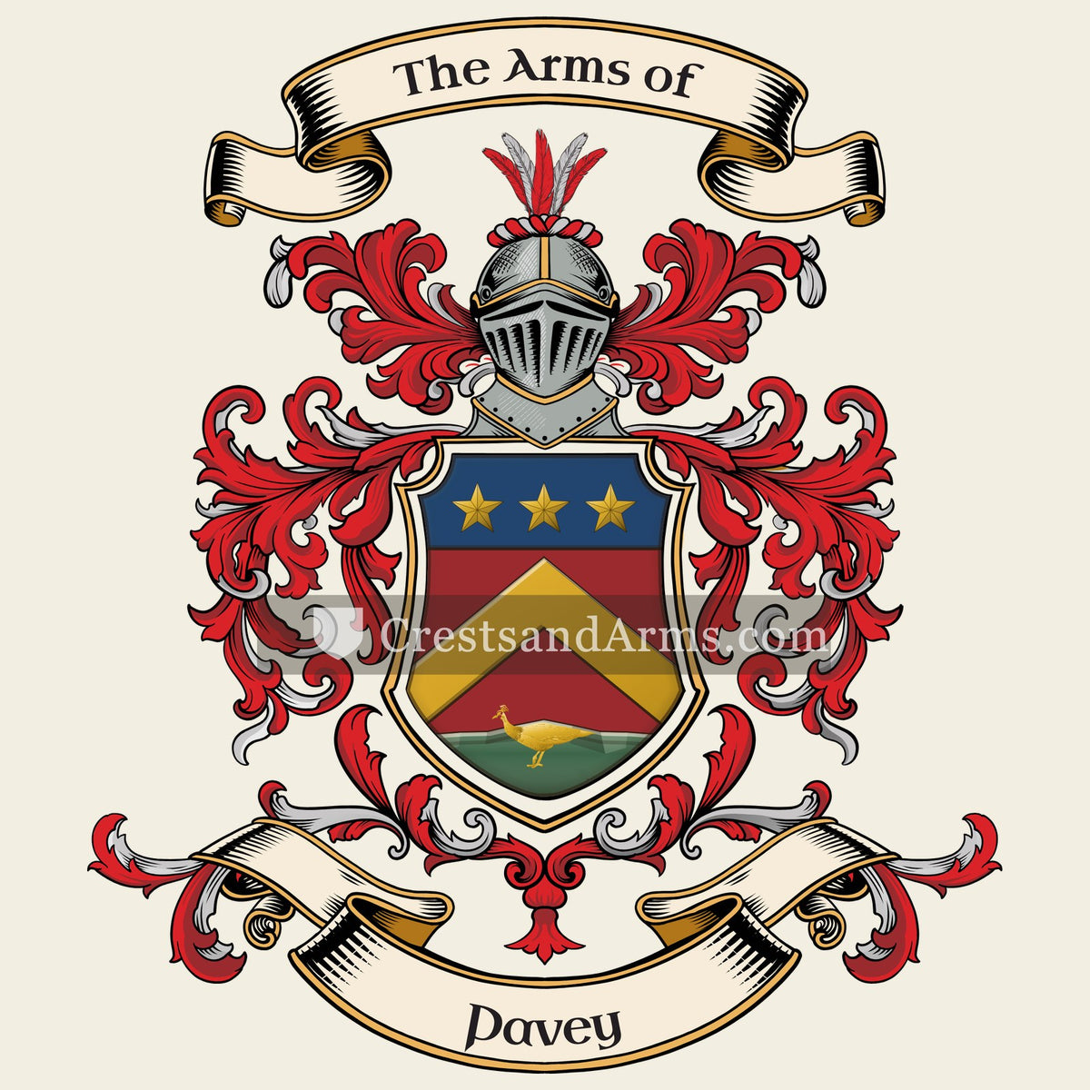 The Pavey coat of arms, drawn from the recorded blazon