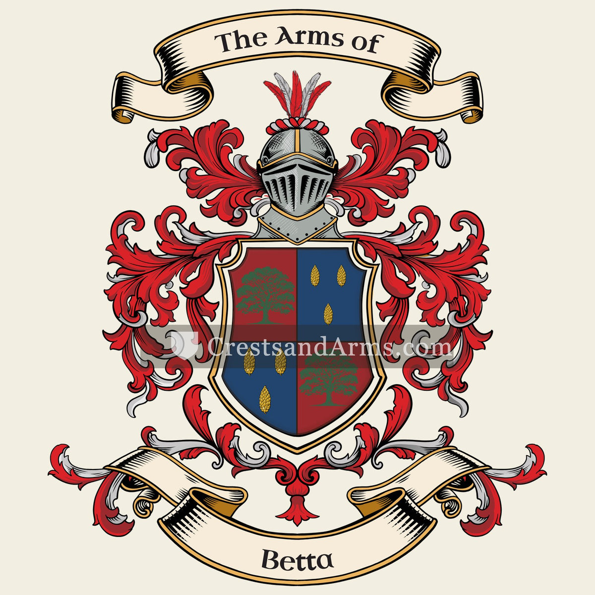 The Betta coat of arms, drawn from the recorded blazon