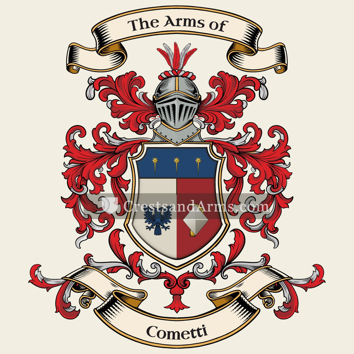 The Cometti coat of arms, drawn from the recorded blazon