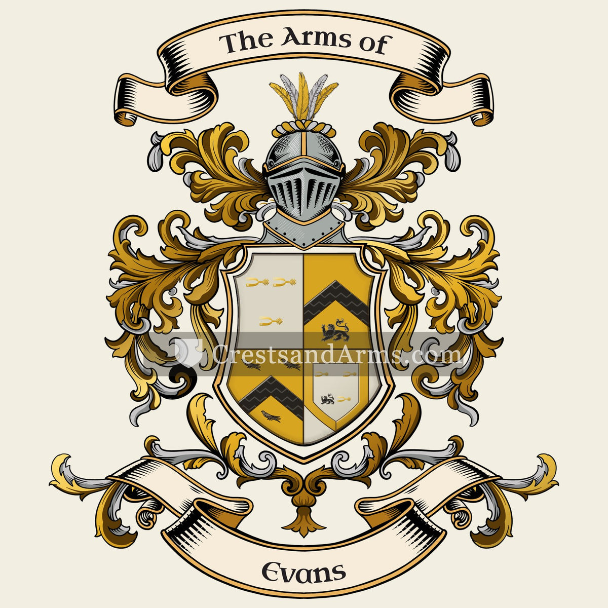 The Evans coat of arms, drawn from the recorded blazon