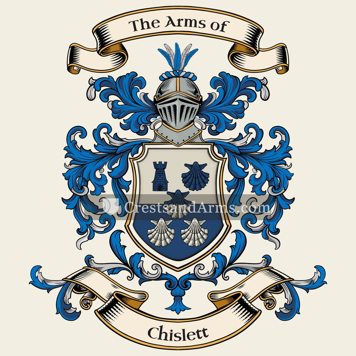 The Chislett coat of arms, drawn from the recorded blazon