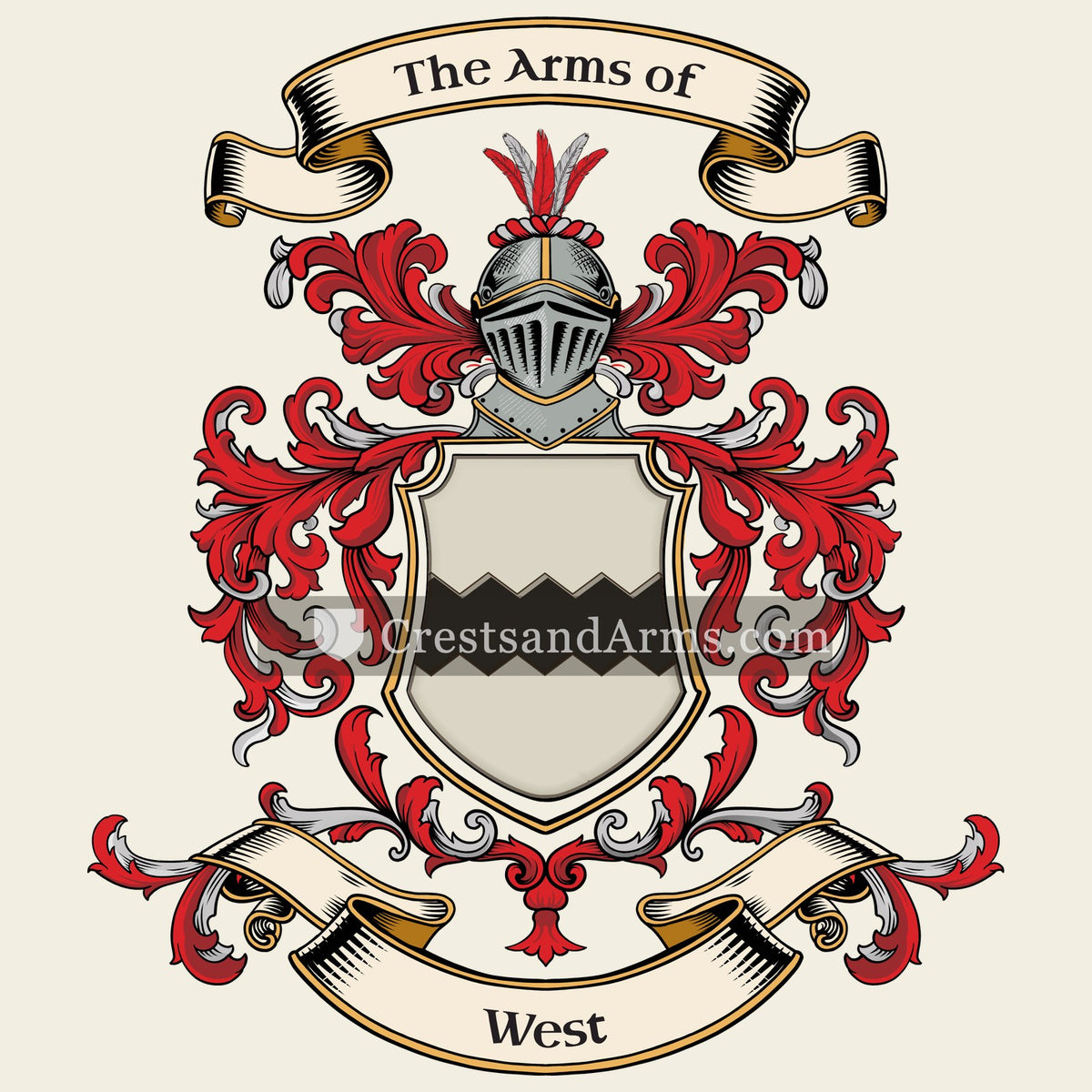 The West coat of arms, drawn from the recorded blazon