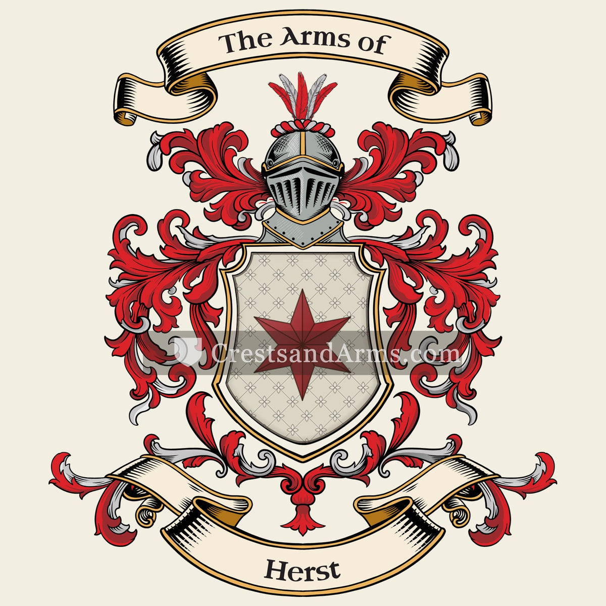 The Herst coat of arms, drawn from the recorded blazon