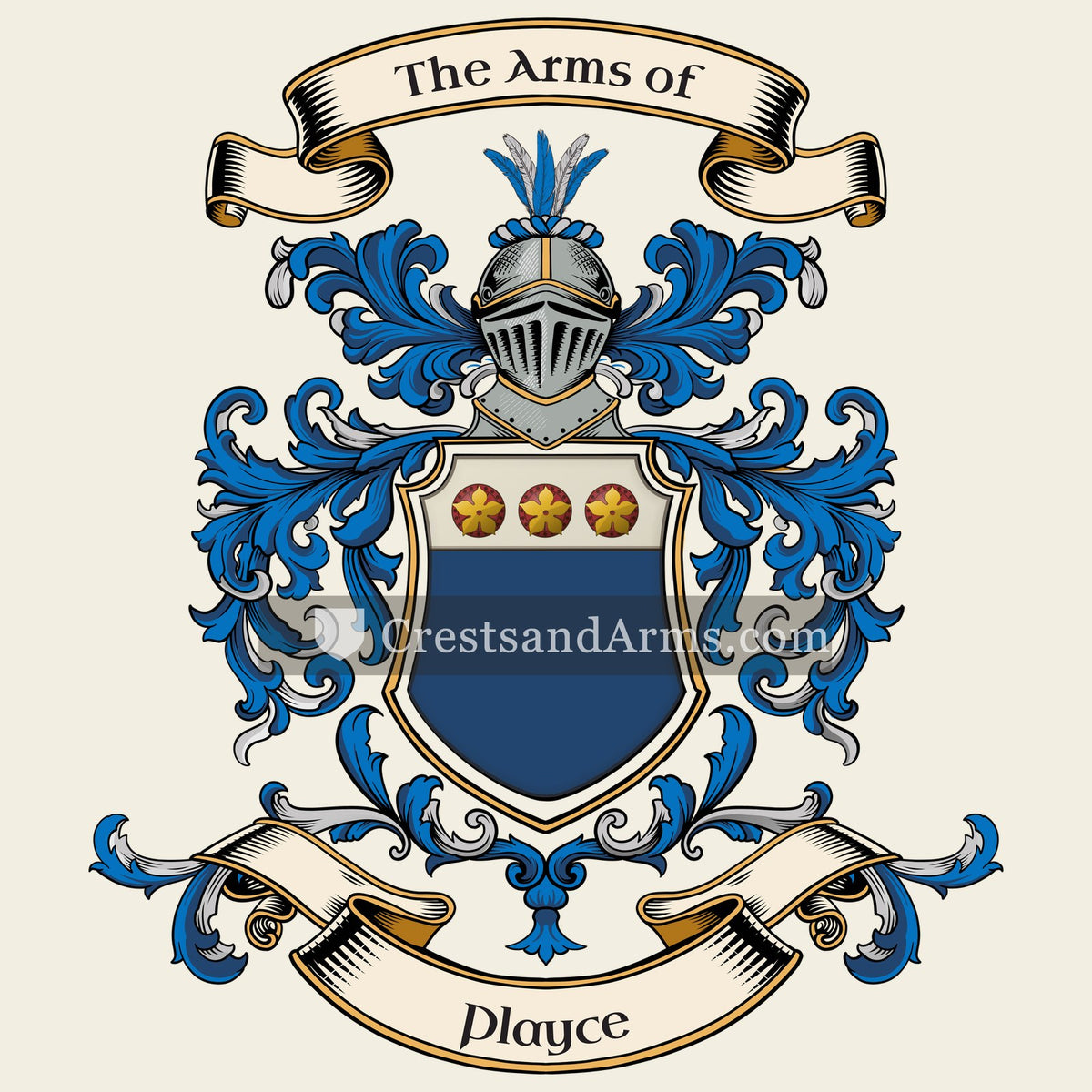 The Playce coat of arms, drawn from the recorded blazon