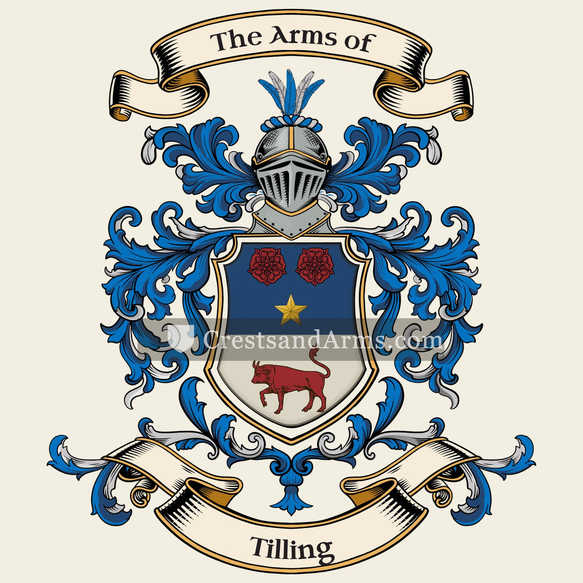 The Tilling coat of arms, drawn from the recorded blazon