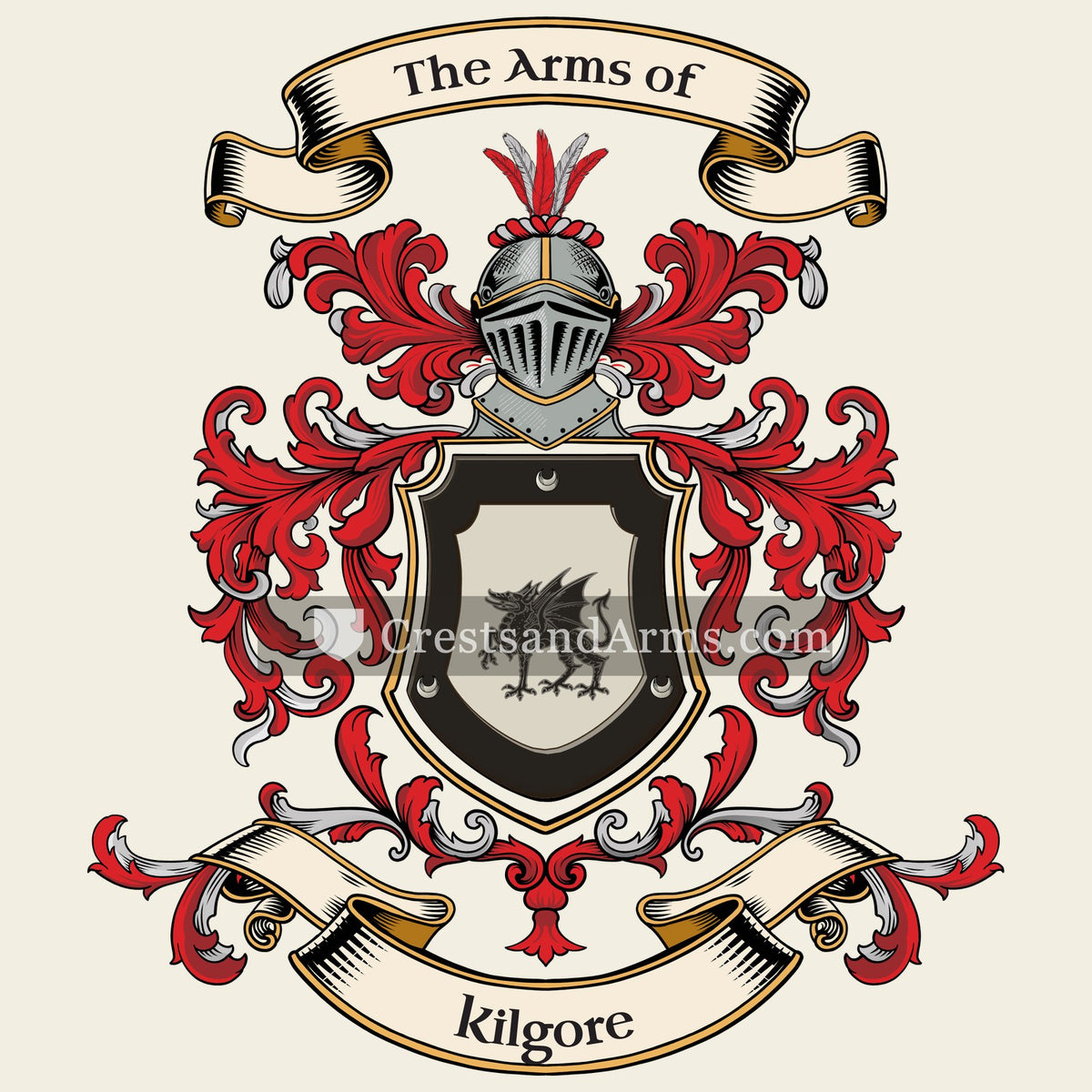 The Kilgore coat of arms, drawn from the recorded blazon