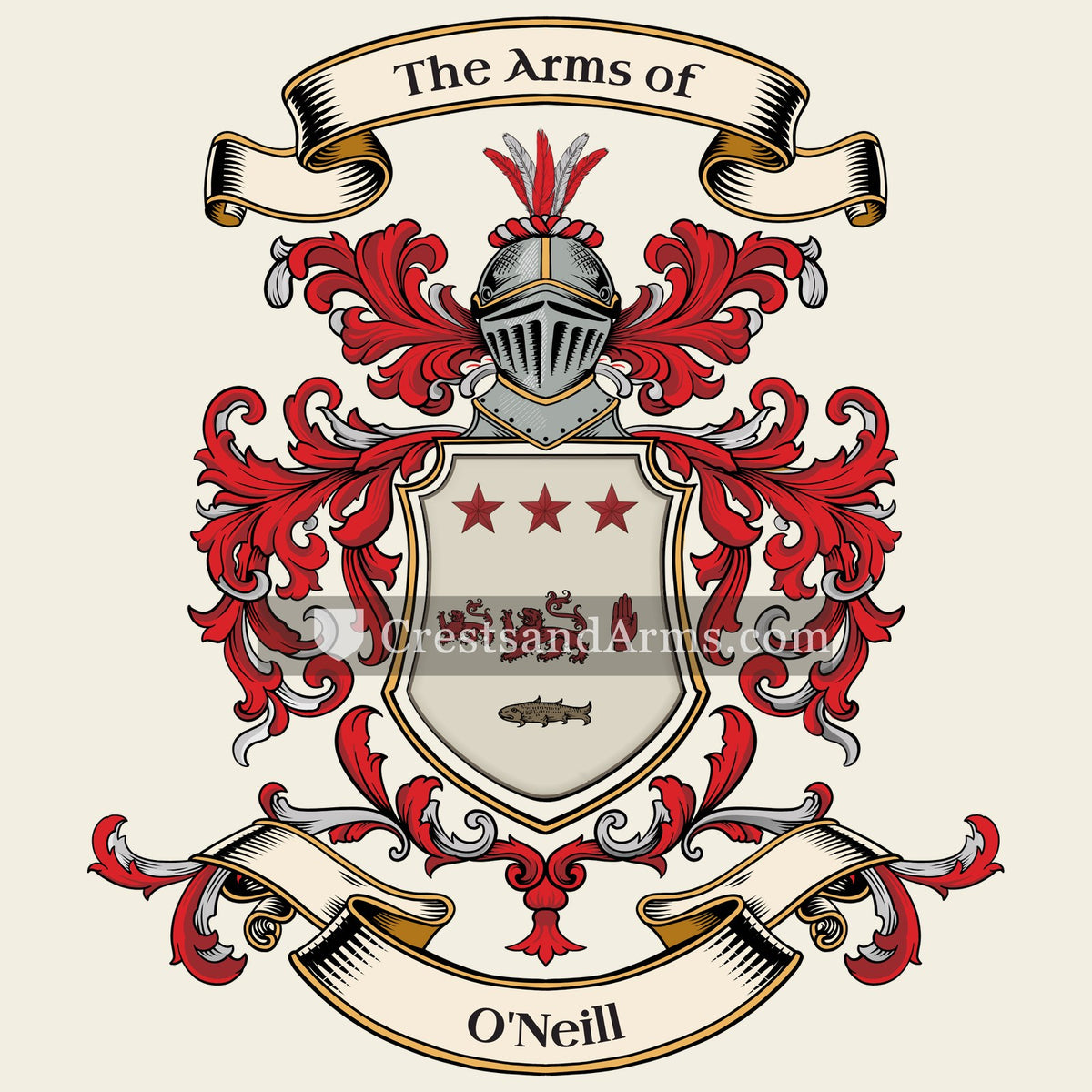 The O'Neill coat of arms, drawn from the recorded blazon