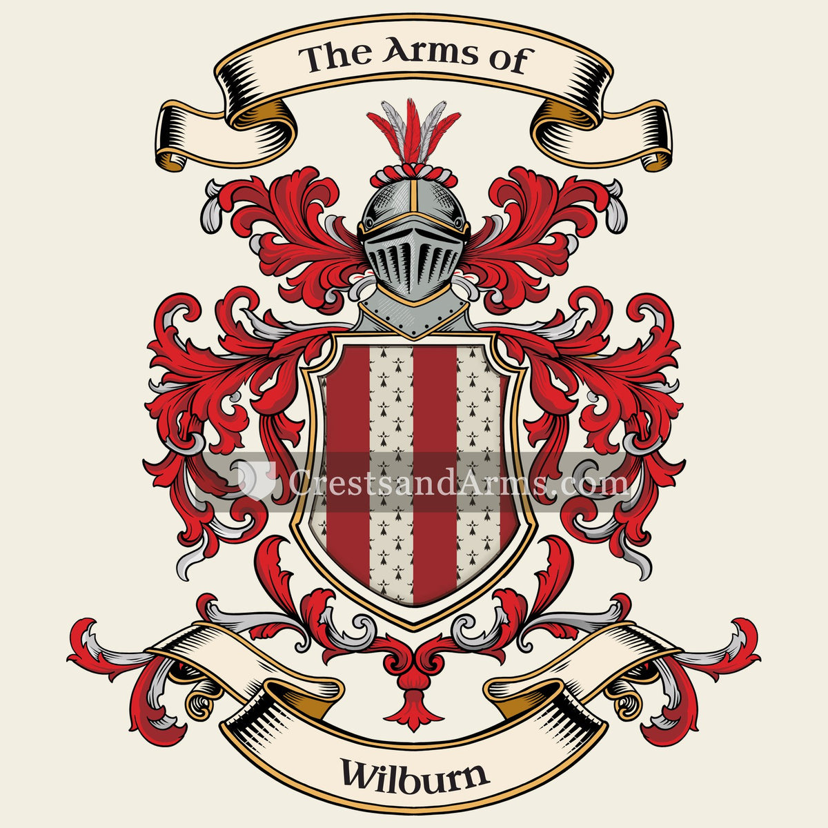 The Wilburn coat of arms, drawn from the recorded blazon