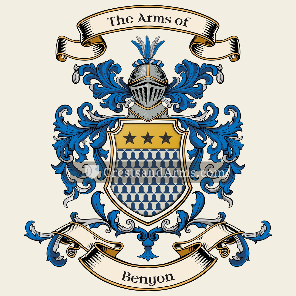 The Benyon coat of arms, drawn from the recorded blazon