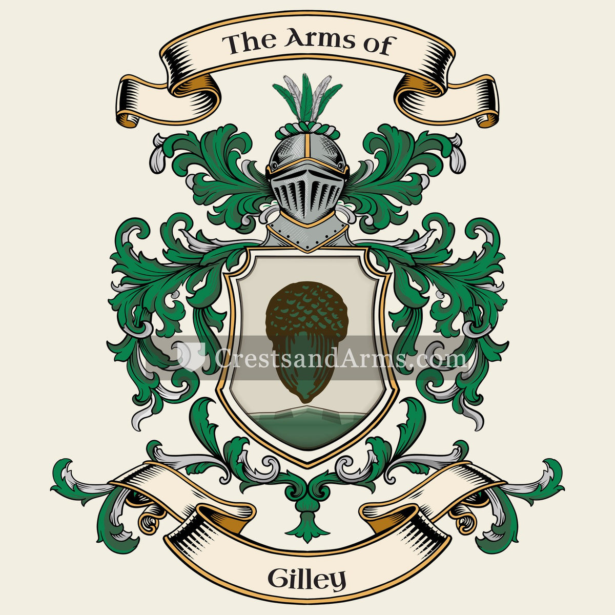 The Gilley coat of arms, drawn from the recorded blazon