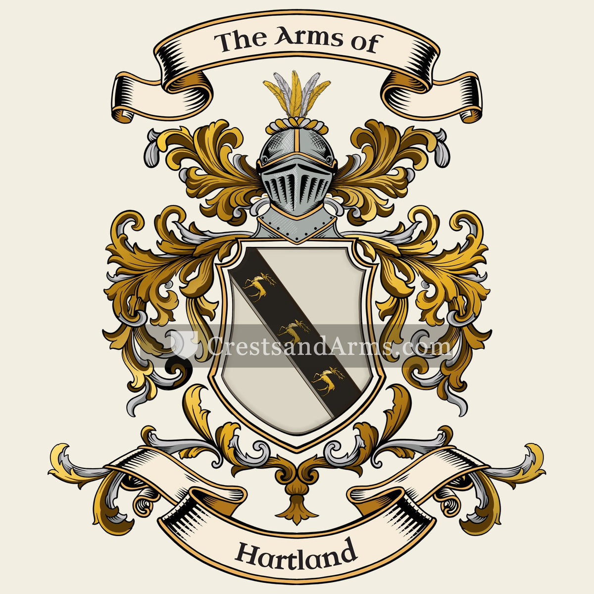 The Hartland coat of arms, drawn from the recorded blazon