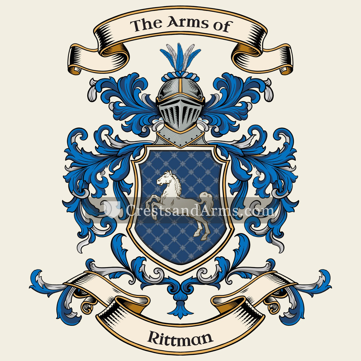 The Rittman coat of arms, drawn from the recorded blazon