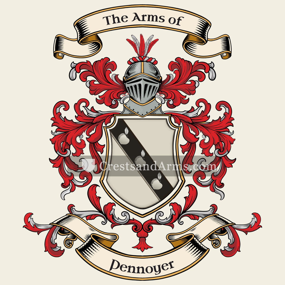 The Pennoyer coat of arms, drawn from the recorded blazon